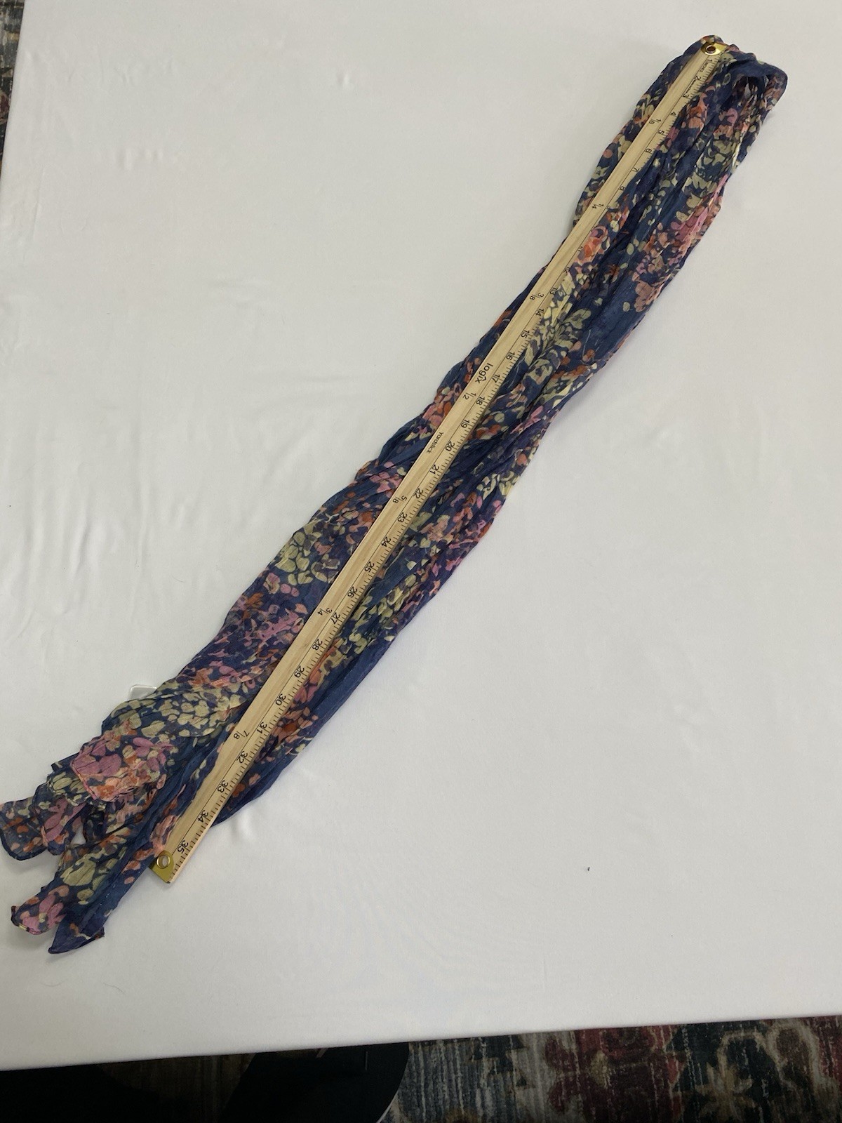 H&M Floral Crinkle Scarf | Navy Pink Yellow Lightweight Sparkle Lurex Long