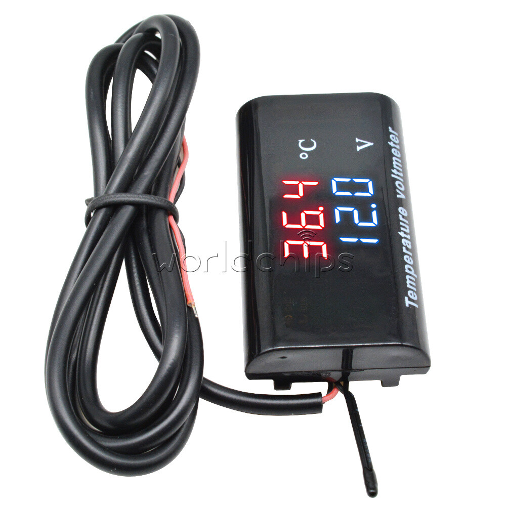 DC 12V 0.28'' Digital Dual LED Display Voltmeter Temperature Voltage Panel Meter