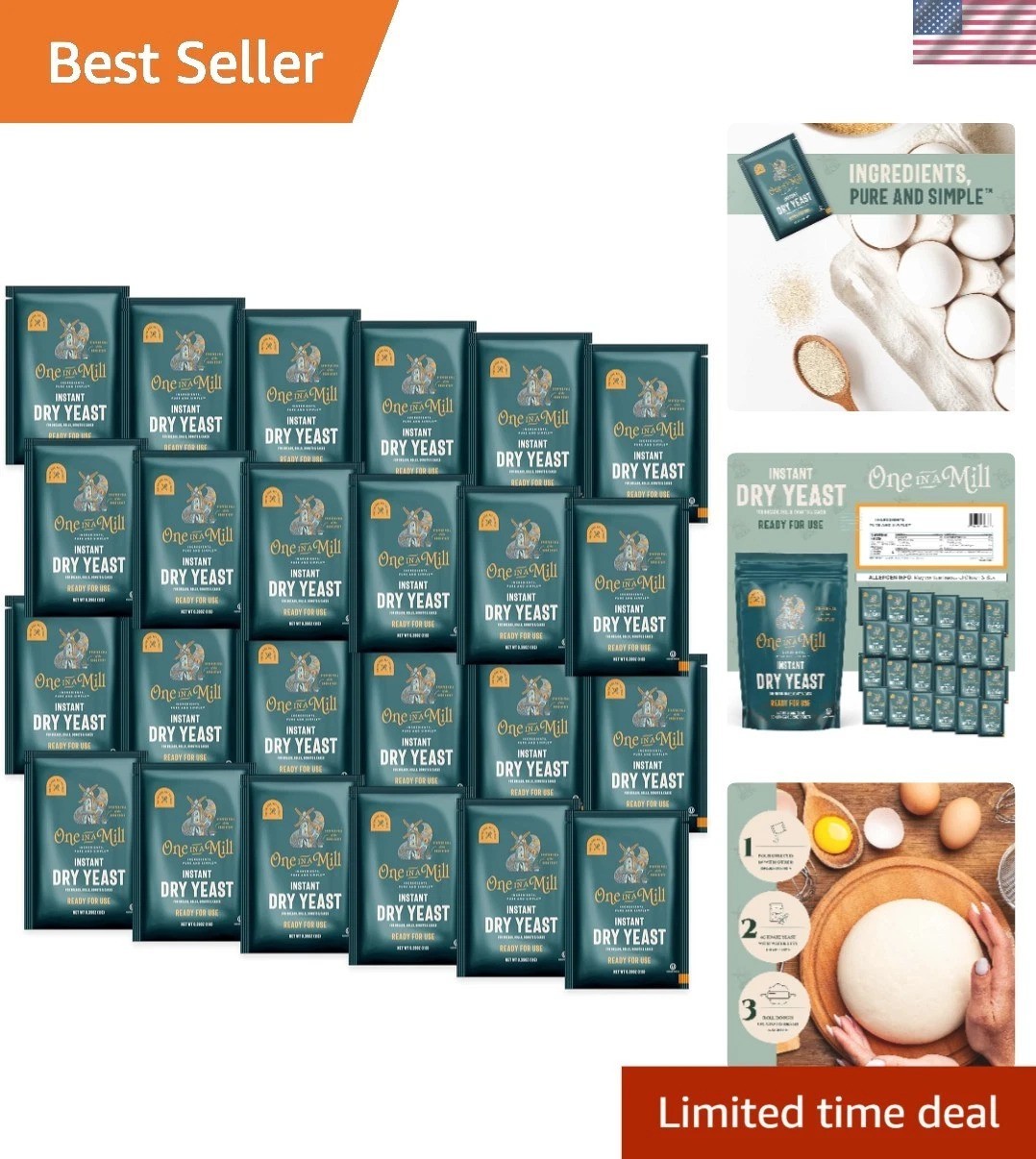 24 Pack Instant Dry Yeast | Fast Acting Self-Rising Baking Yeast for Bread