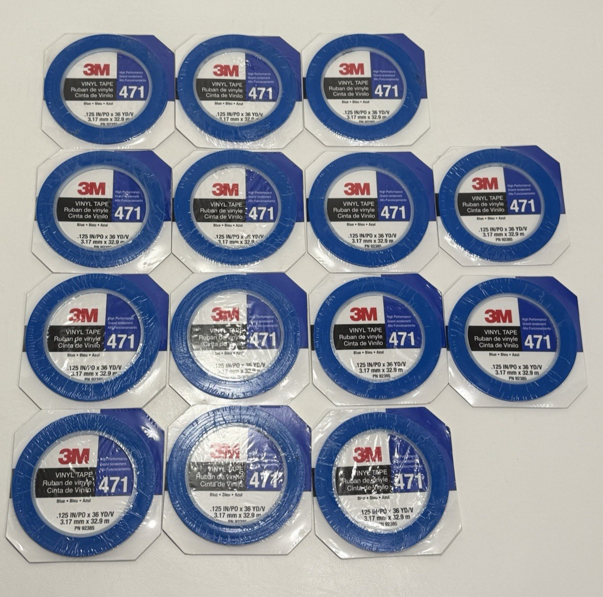 Lot of (14) 3M PN 92385 471 Blue Vinyl Tape (.125) 1/8"/PO x 36 YD/V Fine Line