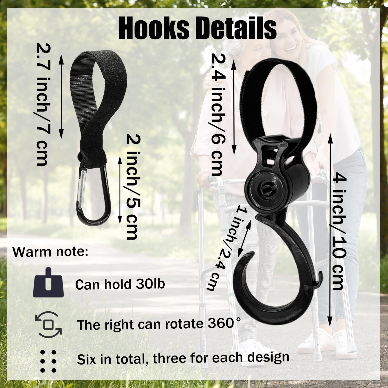6Pcs Hooks for Walker Rollator Wheelchair Stroller Basket Ttray Accessories...
