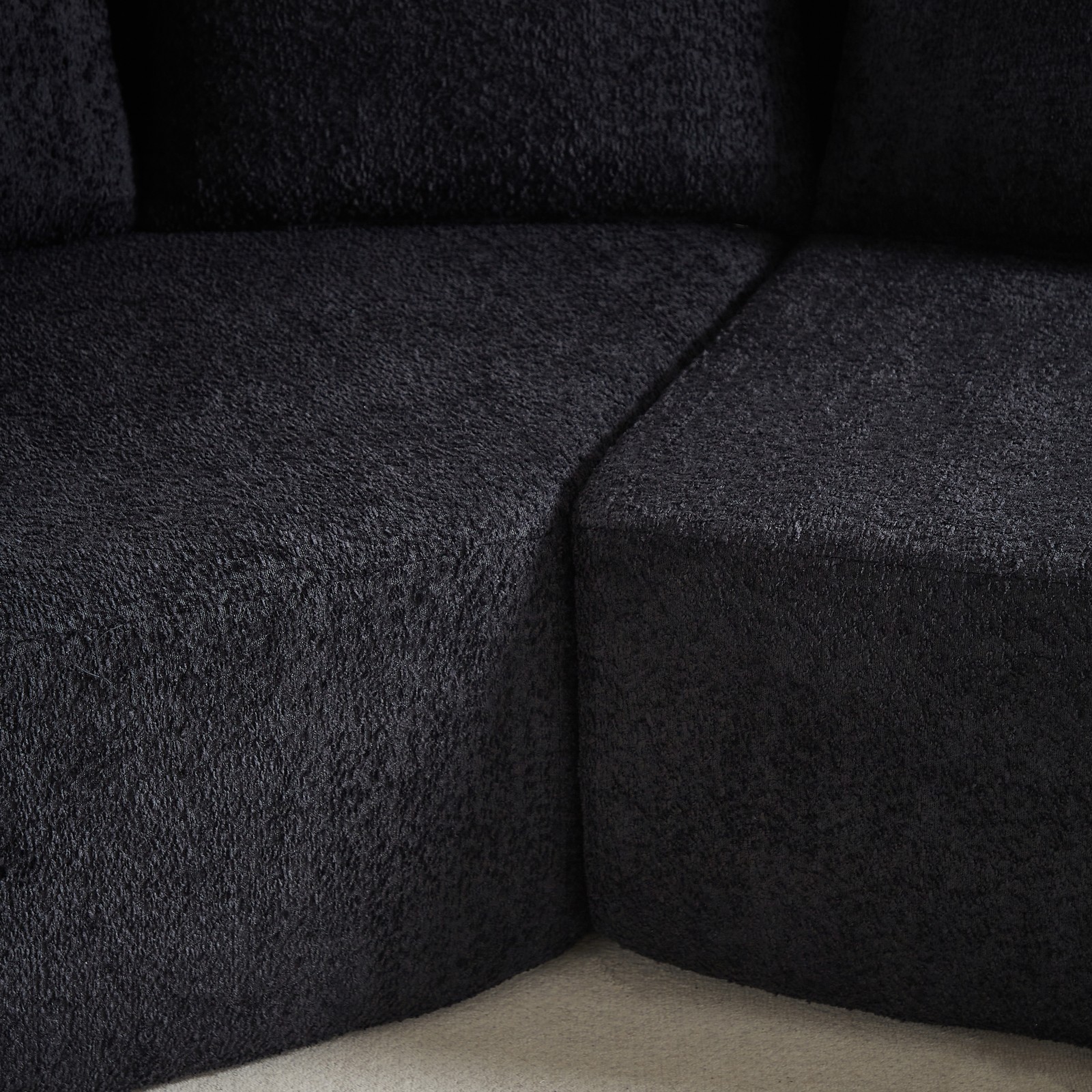 106.3-inch V-shaped modular sofa set in chenille fabric, featuring three throw p