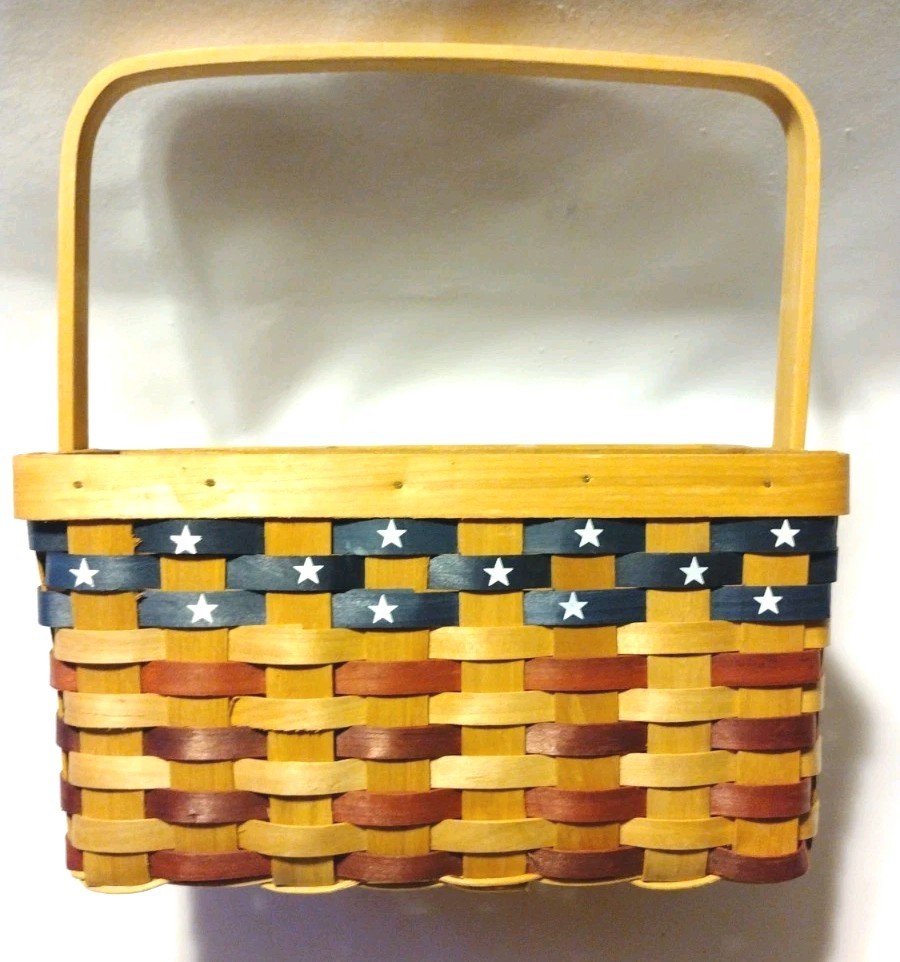 Woven Patriotic Americana Basket Red White Blue Organizer Stars 10 X 7 X 5.5