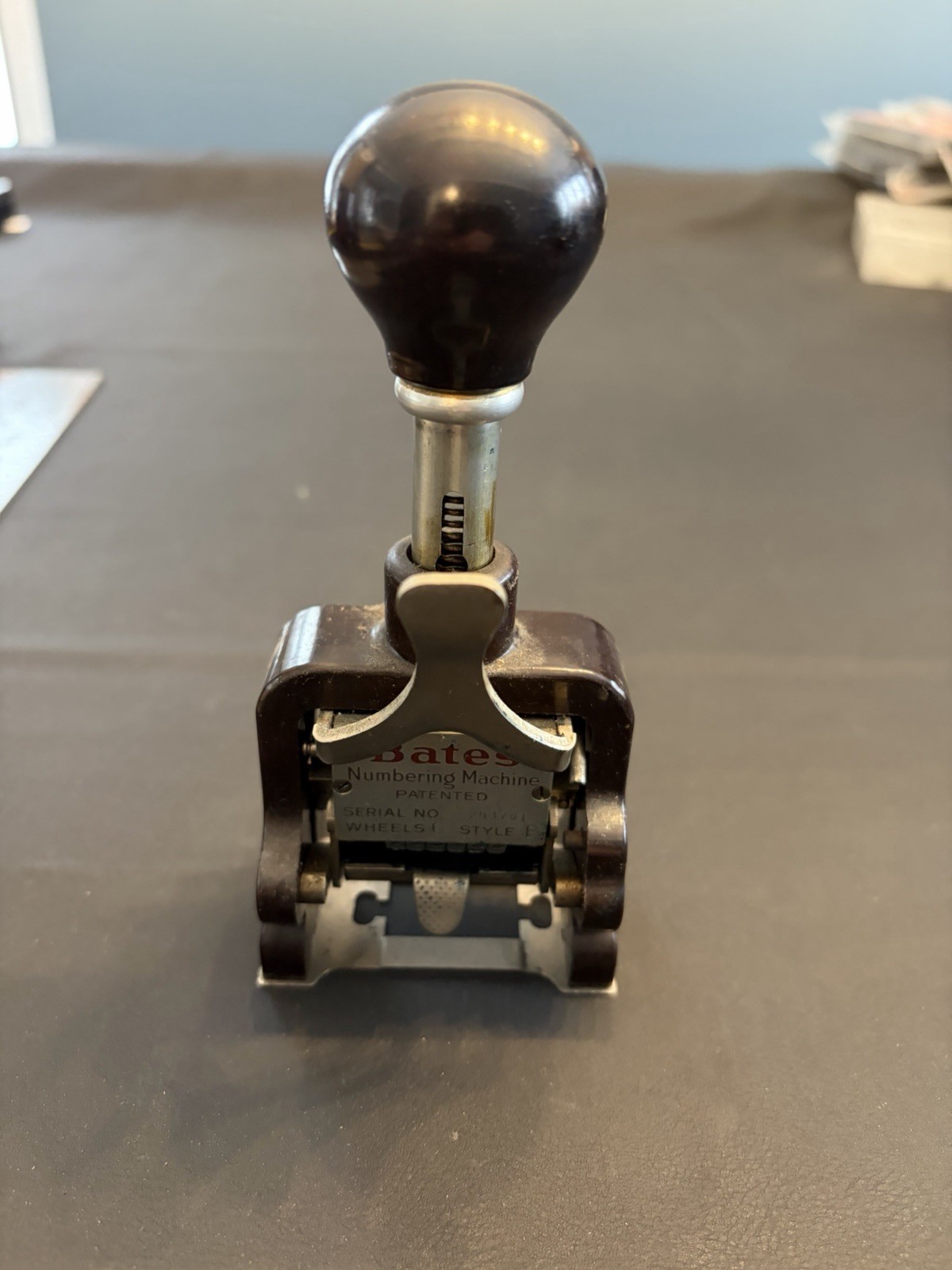 Antique Bates Numbering Machine Style E 6-Wheel Lever Movement Works