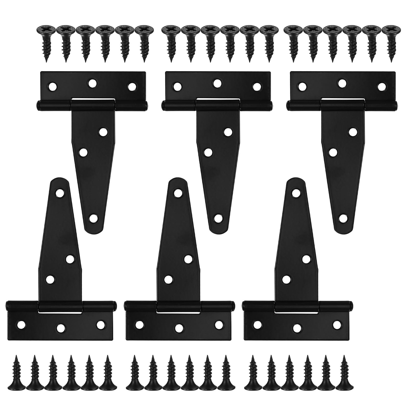 6 Pack 3 Inch T-Strap Shed Door Hinges for Wooden Fences Yard Barn Door