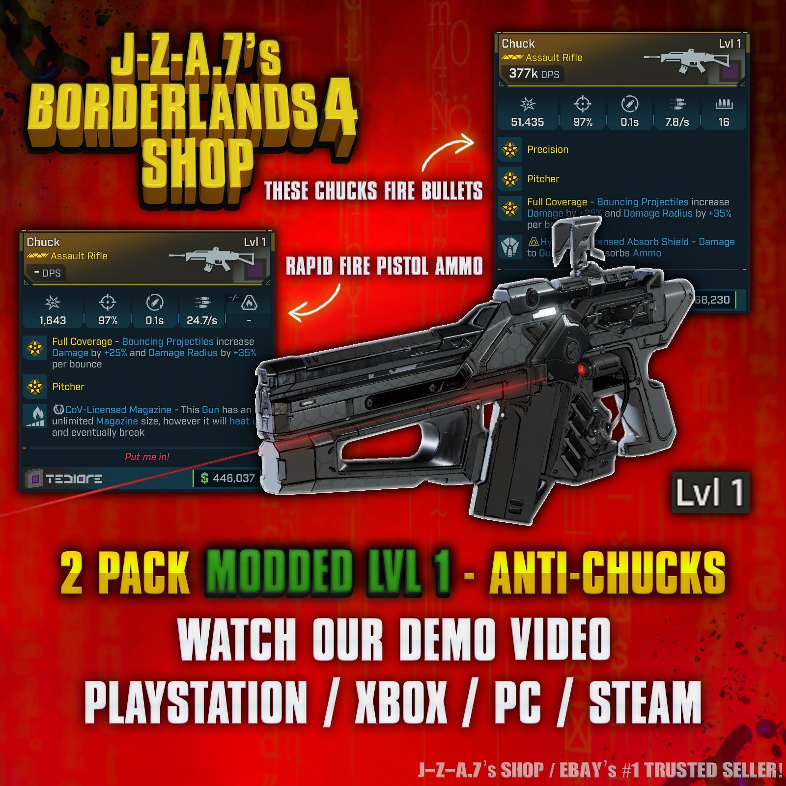 Borderlands 4✨ MODDED LEVEL 1 ONE 2-PACK ANTI-CHUCK AR SHOOTS BL4 ✅PC-PS-XBOX✨