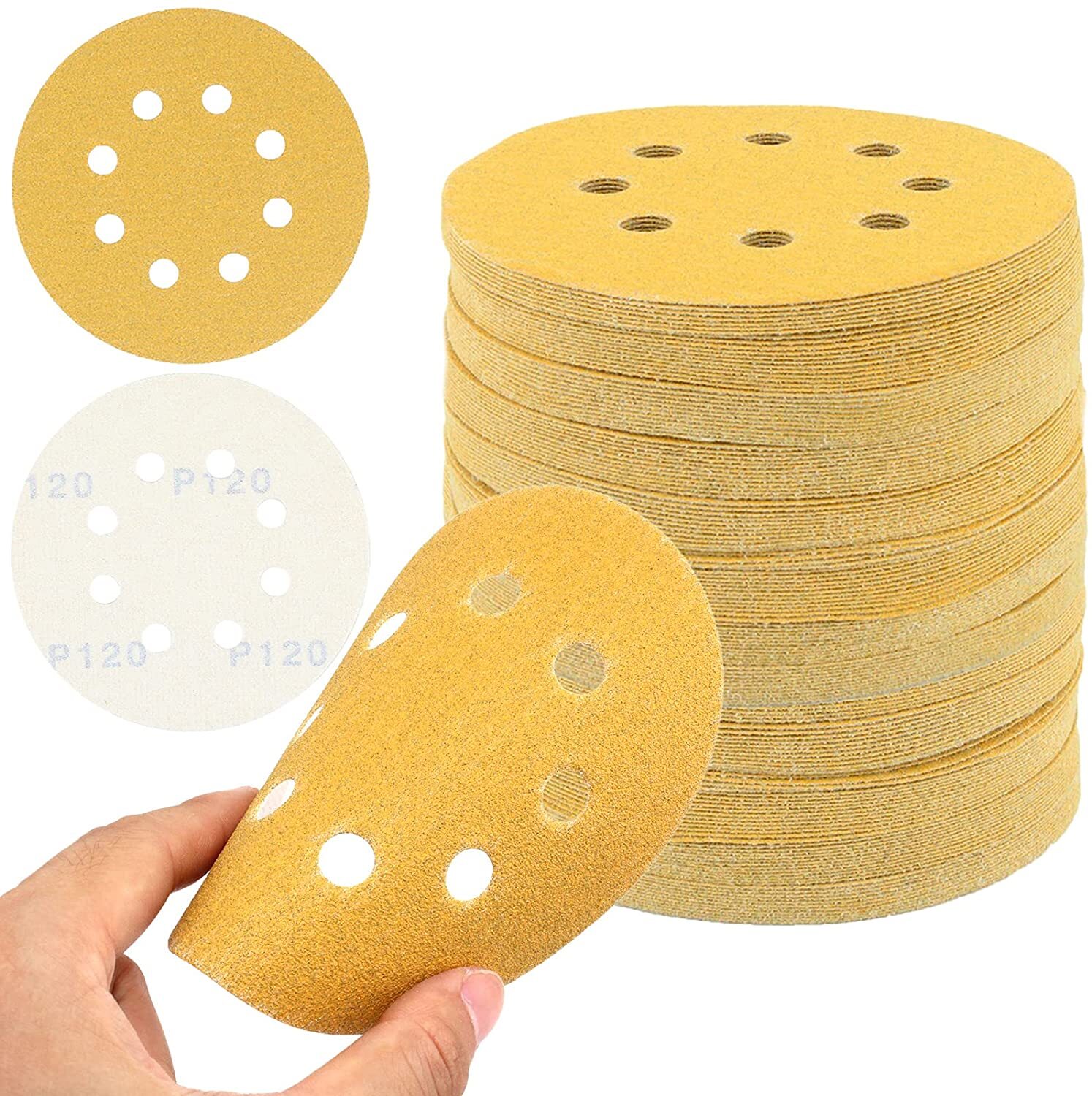 100pcs 5 inch Sanding Discs 8-Hole Hook Loop Sander Orbital Sandpaper 40 -1000
