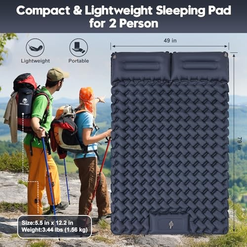 Double Sleeping Pad for Camping – 4” Thick Inflatable Midnight Blue Double