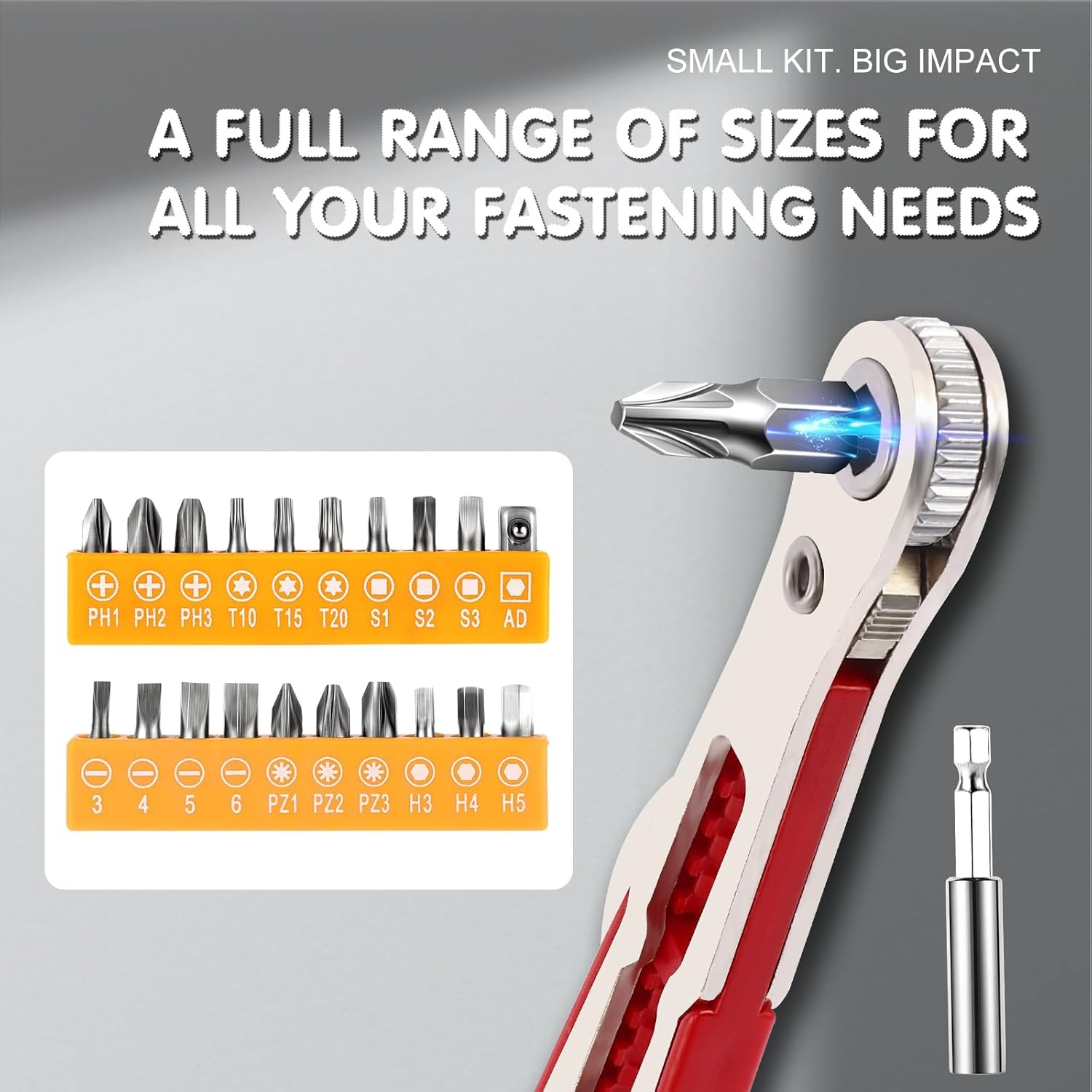 22-in-1 Magnetic Ratchet Screwdriver Set Mini Offset Wrench 20 Bits Tool Kit