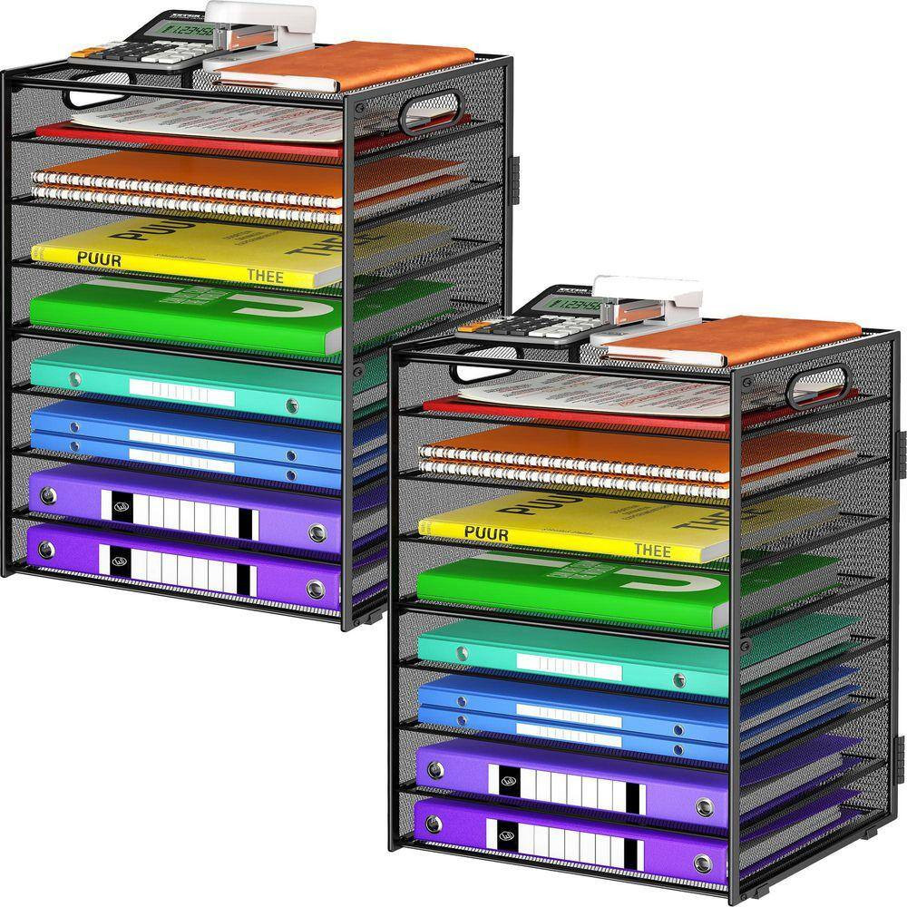 12.6 in X 16.5 Black Metal 9 Tier Paper Organizer with Handle, Large Capacity De