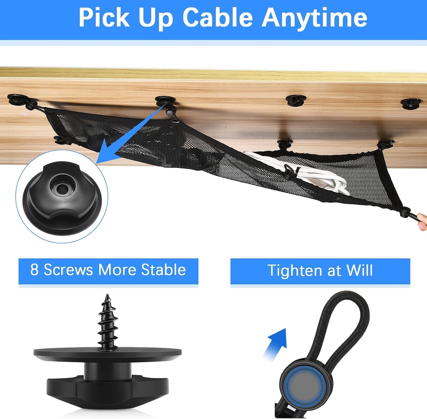 Cable Management Net Under Desk Kit,Privacy Mesh Cable Manager Flexible Under
