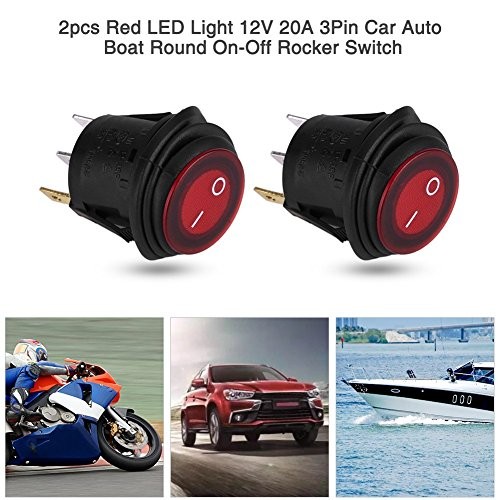 Rocker Switch 12/24V 3Pin Red LED Toggle Switch Waterproof Round Button
