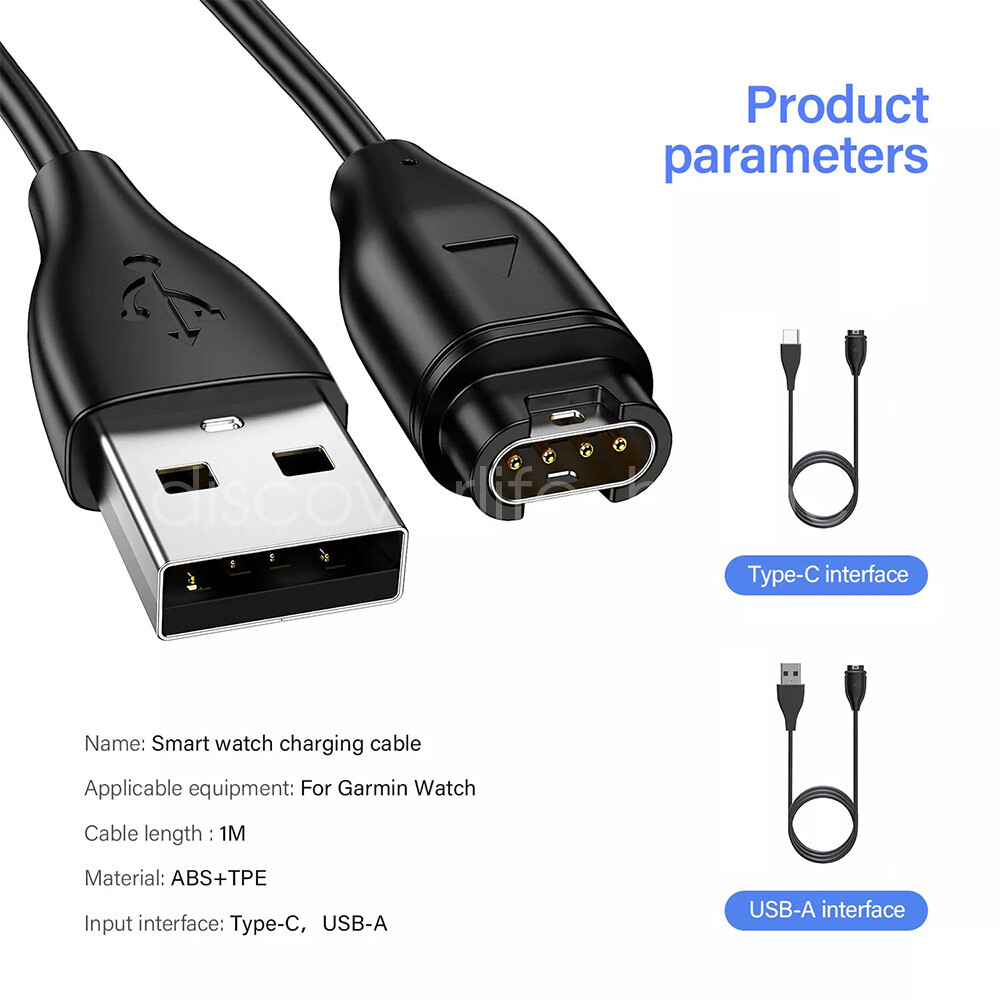 USB Charger Charging Cable for Garmin Fenix 5 5S 5X Plus 6 6S 6X Pro 7 7S 7X