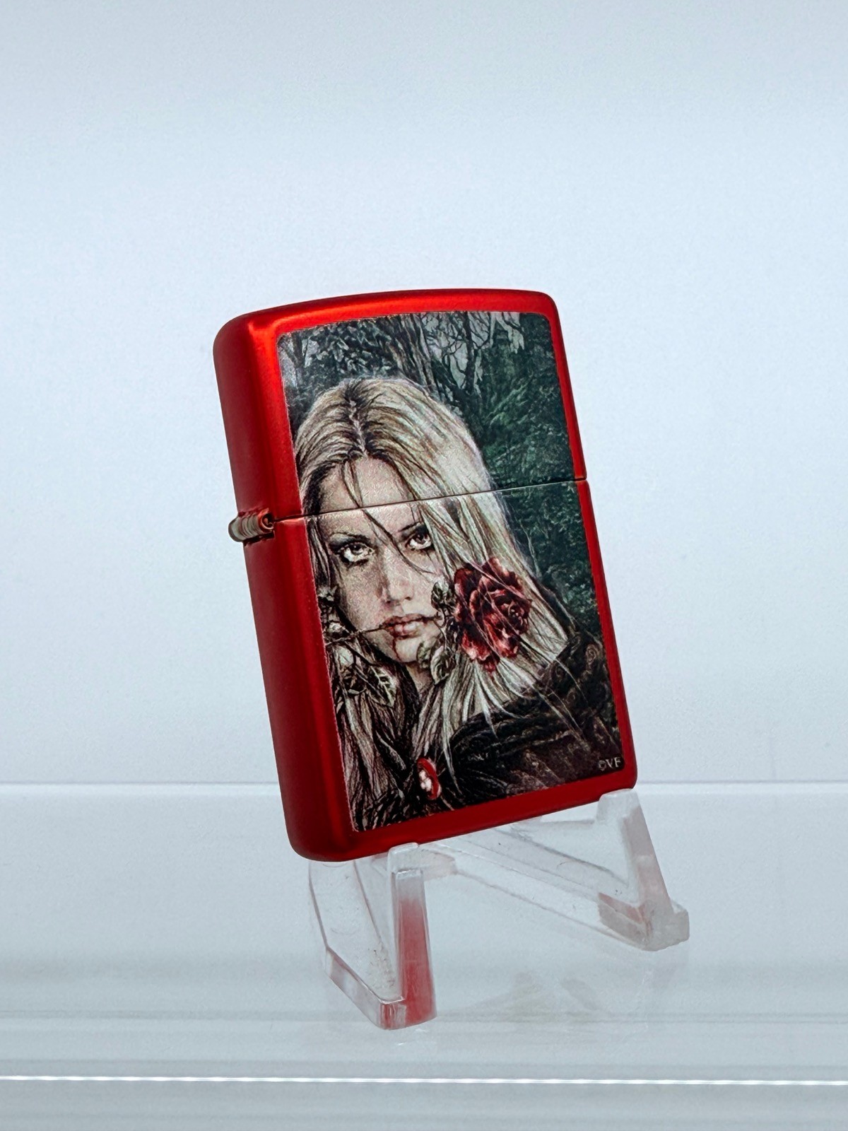 Genuine METALLIC RED ZIPPO Lighter 49475 VICTORIA FRANCES GIRL WITH ROSE BNIB