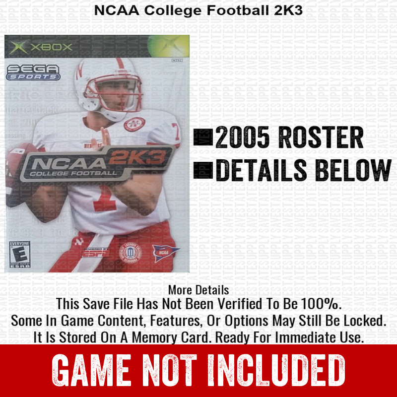NCAA College Football 2K3 Roster Season Update Xbox USB Save File Real Names