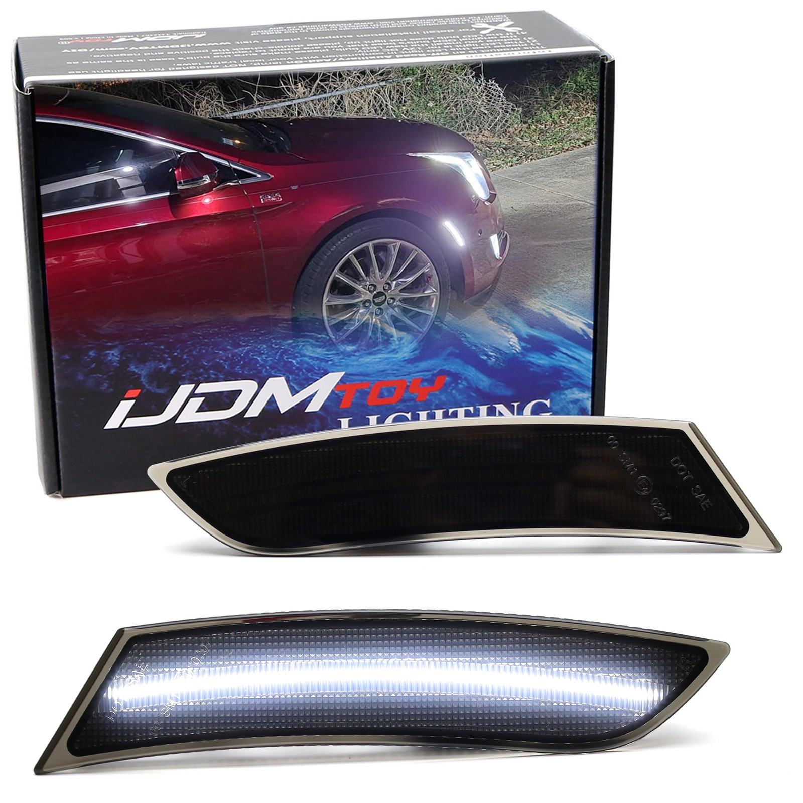 Smoked Lens White Full LED Bumper Side Marker Light Kit For 2013-17 Cadillac XTS