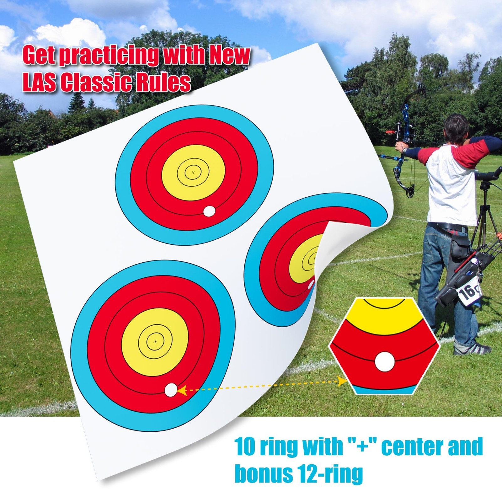 3 Spot Archery Targets Paper - 30/50pcs, Includes Target Pins, Bow & Arrow Pract
