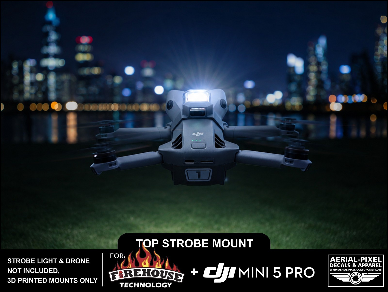 DJI Mini 5 Pro Top Strobe Light Mount for Firehouse Technology ARC V and Micro