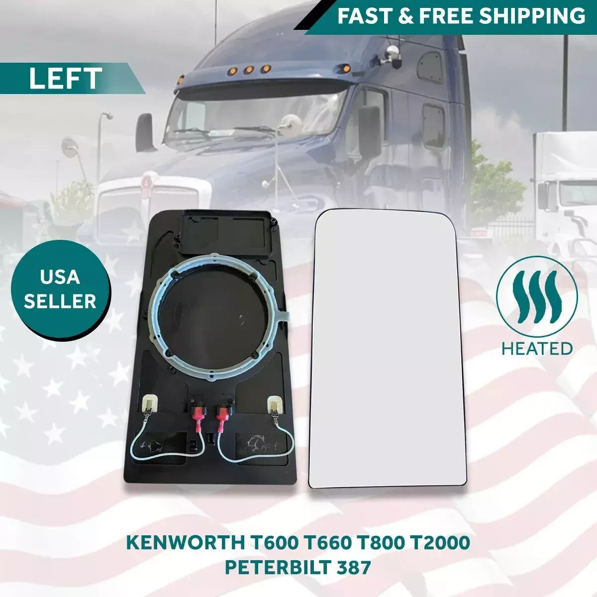 2008 2016 Kenworth T600 T660 Upper Big Mirror Heated Glass NO Sensor Left Side