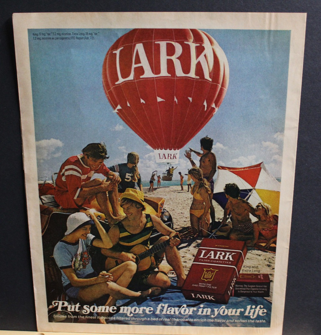 1972 Print Sales AD Art Advertisement LARK Cigarettes Tobacco Fun at Beach 10x13