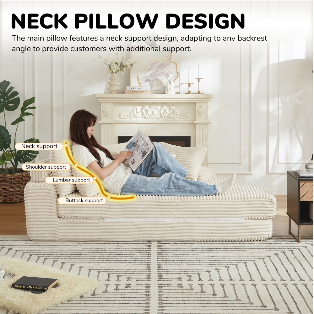 78.5" Corduroy Semi-Circular Sofa Bed w/ Neck Pillow & Throw Pillows