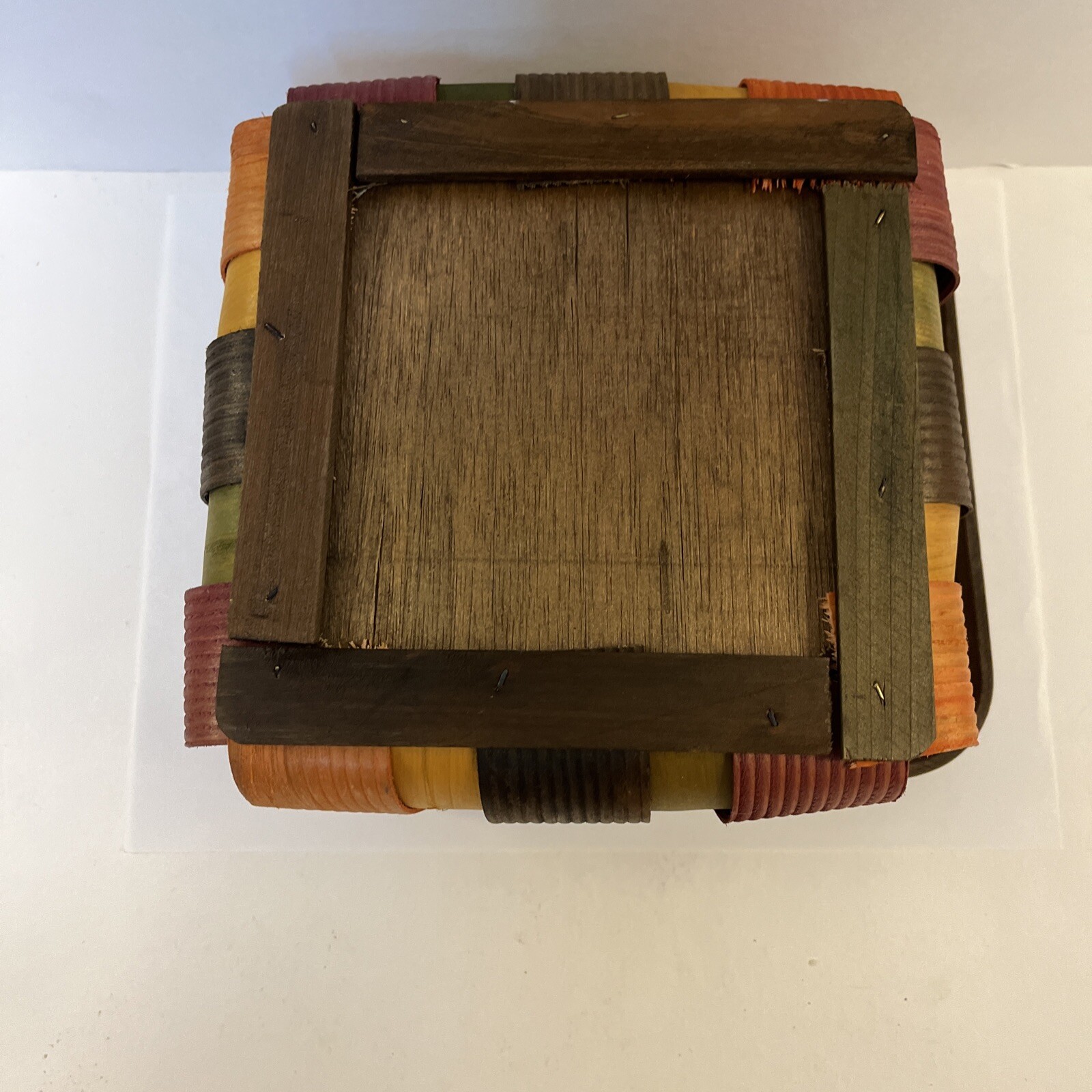 Multicolor Split Wood Square Basket With Handle