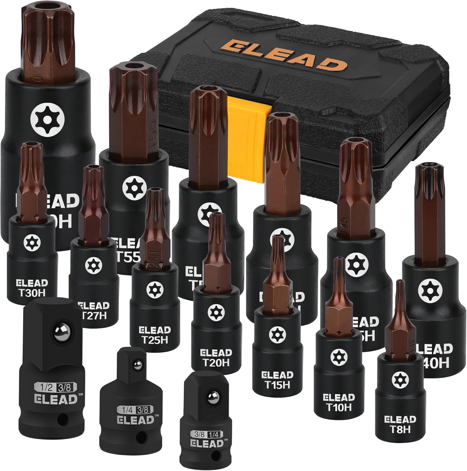 16PCS Torx Bit Socket Set T8-T60 S2 Steel Star Torque 1/4 3/8 1/2 Drive