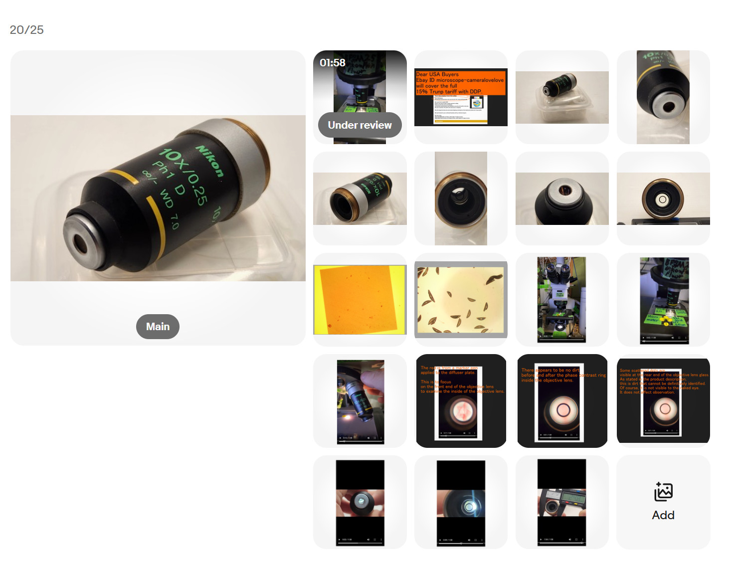 *Exc CLEAN GLASS* Nikon 10x/0.25 ∞/- WD 7.0 Ph1 D Microscope Objective M25 34848