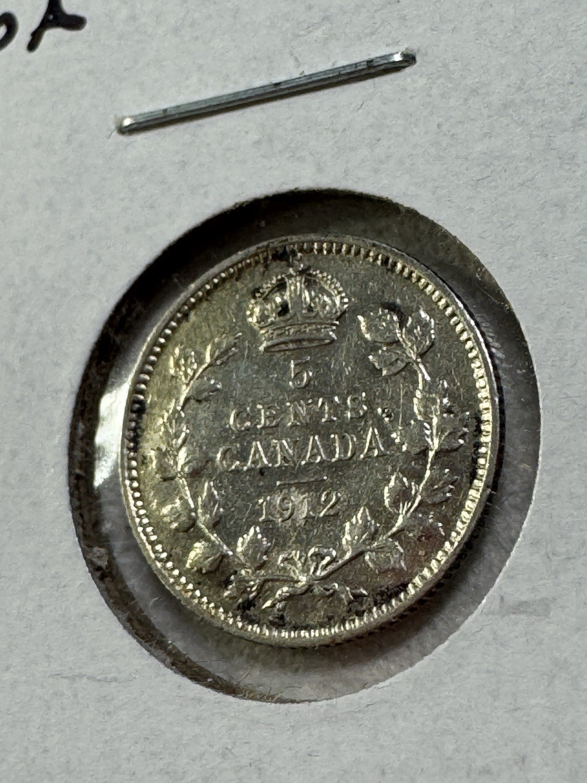 1912 Canada 5 Cents Small Silver Coin Cleaned