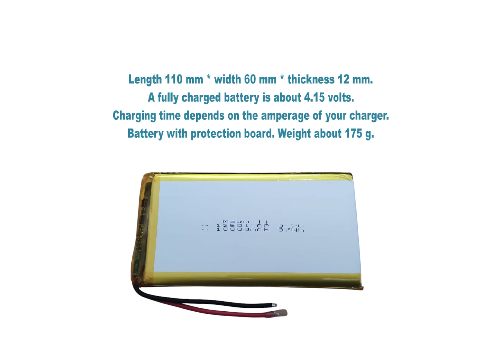 MakWill 3.7 V 10000 mAh Lithium Polymer Rechargeable Battery 36-37 Wh