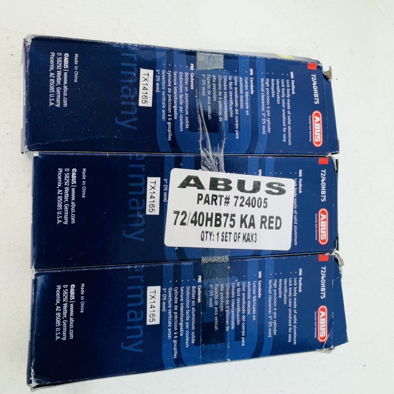 3 Pack - Abus Lock 72/40HB75 Aluminum Safety Lockout Padlock Red W/ TX14165 Keys