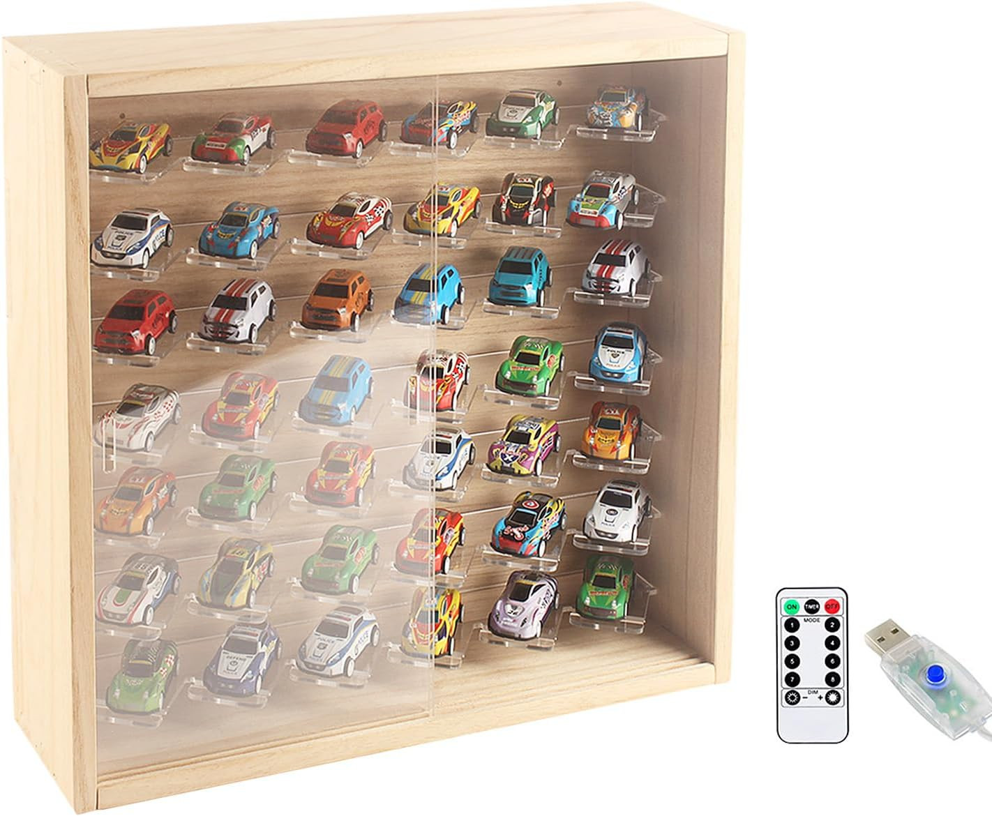 1/64 Mini Cars Display Case with Lighted 7 Tiers Wall Mounted Display Box with A