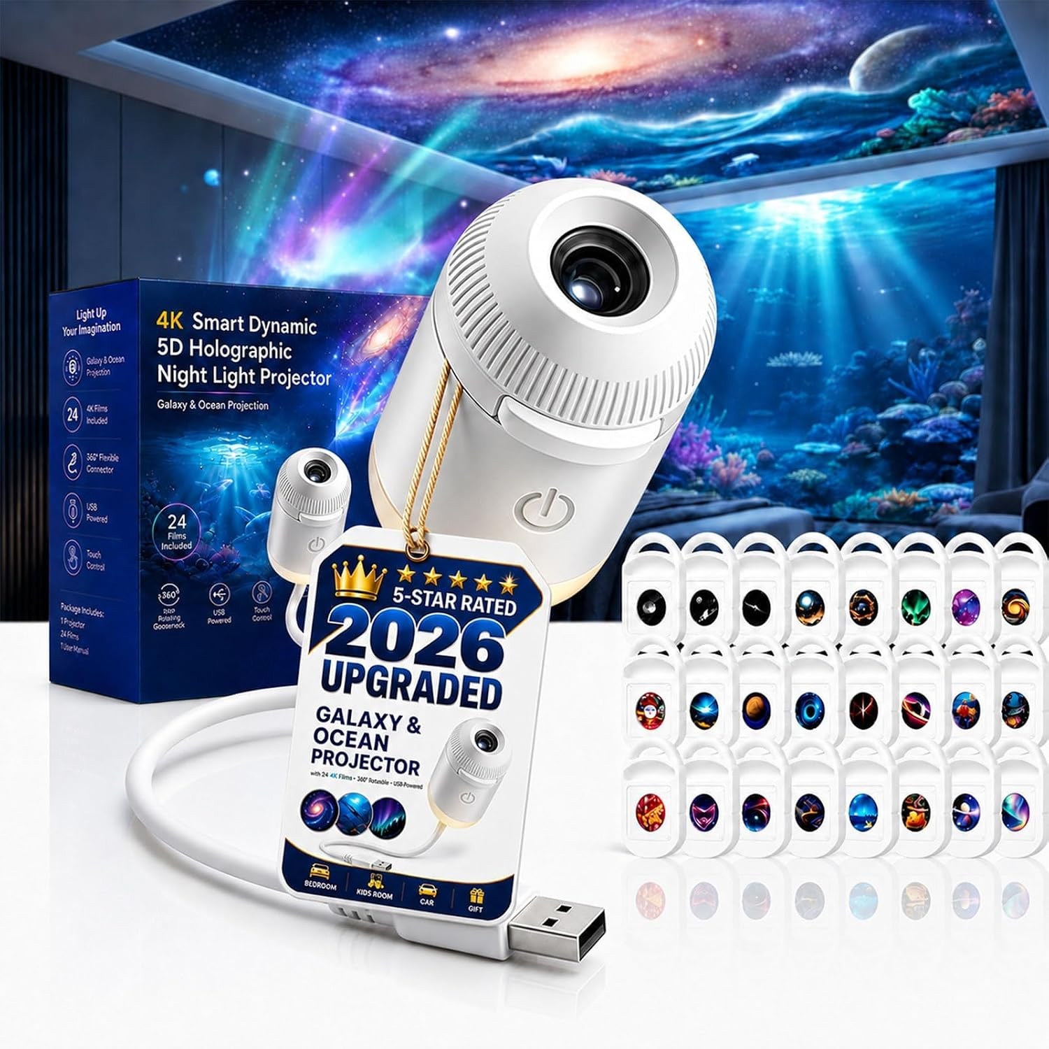 2027 Upgraded Plug and Play Hd Star Projector with 24 Films -Hd Smart Dynamic