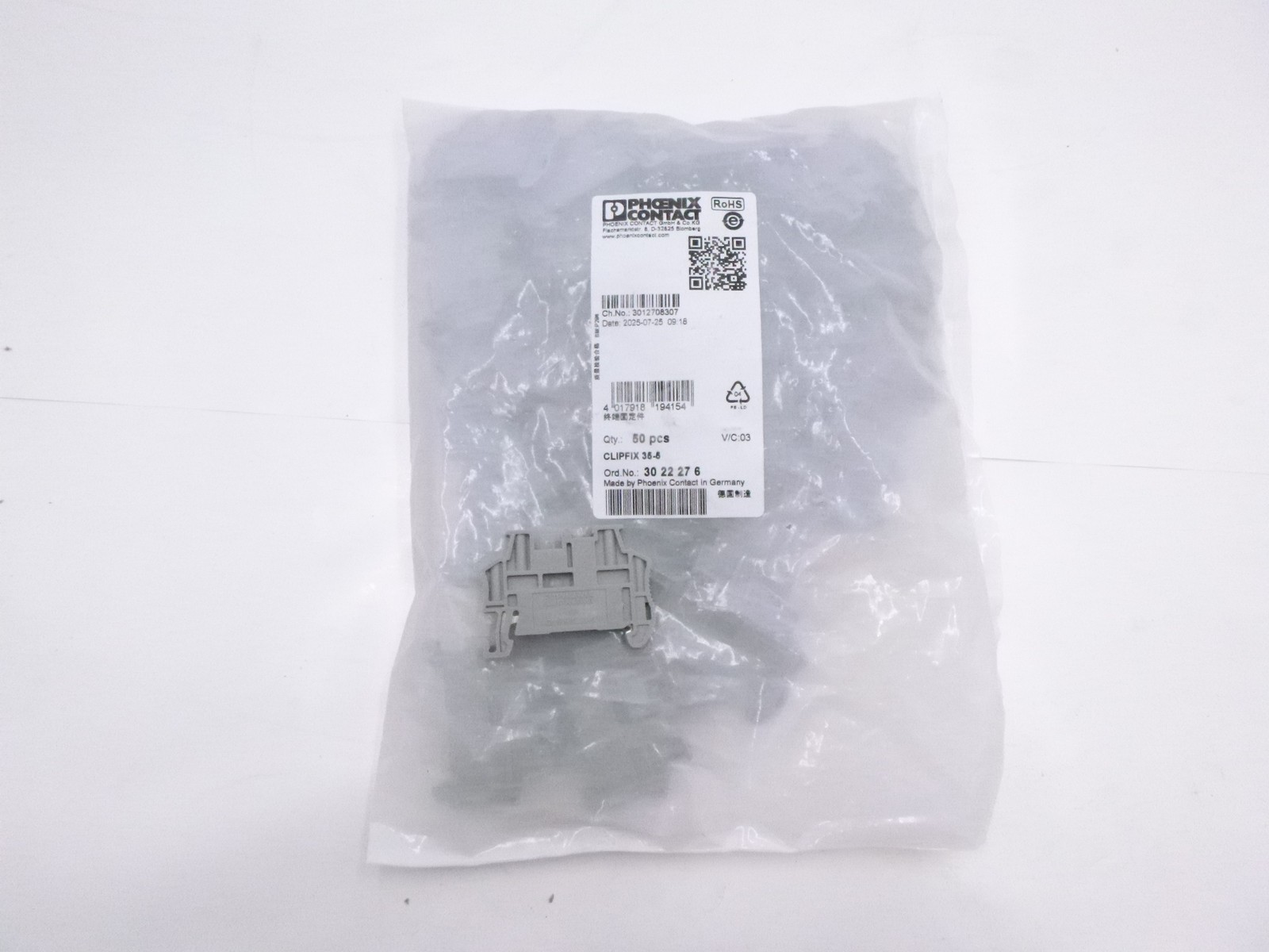 50 Pack Phoenix Connection Terminal Blk End Bracket Rail Grey Clipfix 35-5