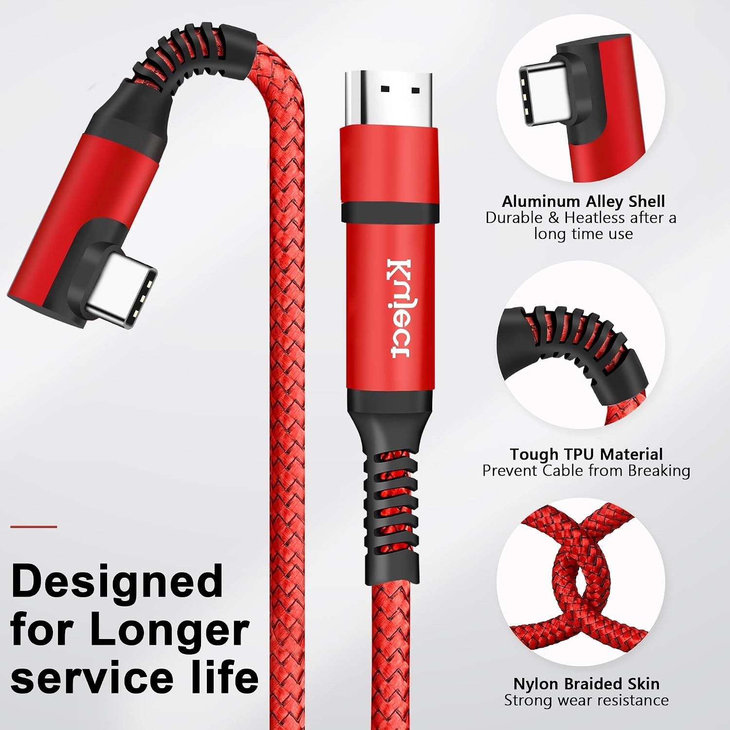 Red 20FT Data Transfer Link Cable for VR Gaming - Compatible with Quest Series