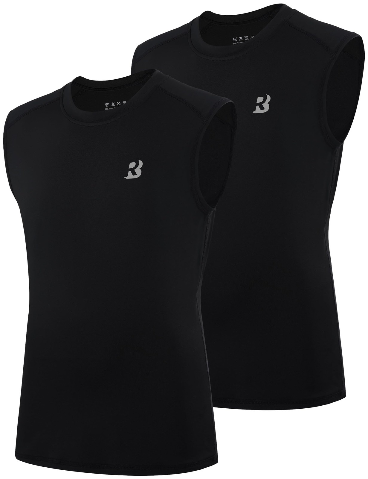 Boys Sleeveless Compression Shirts, 2 Pack Youth Small, B+black