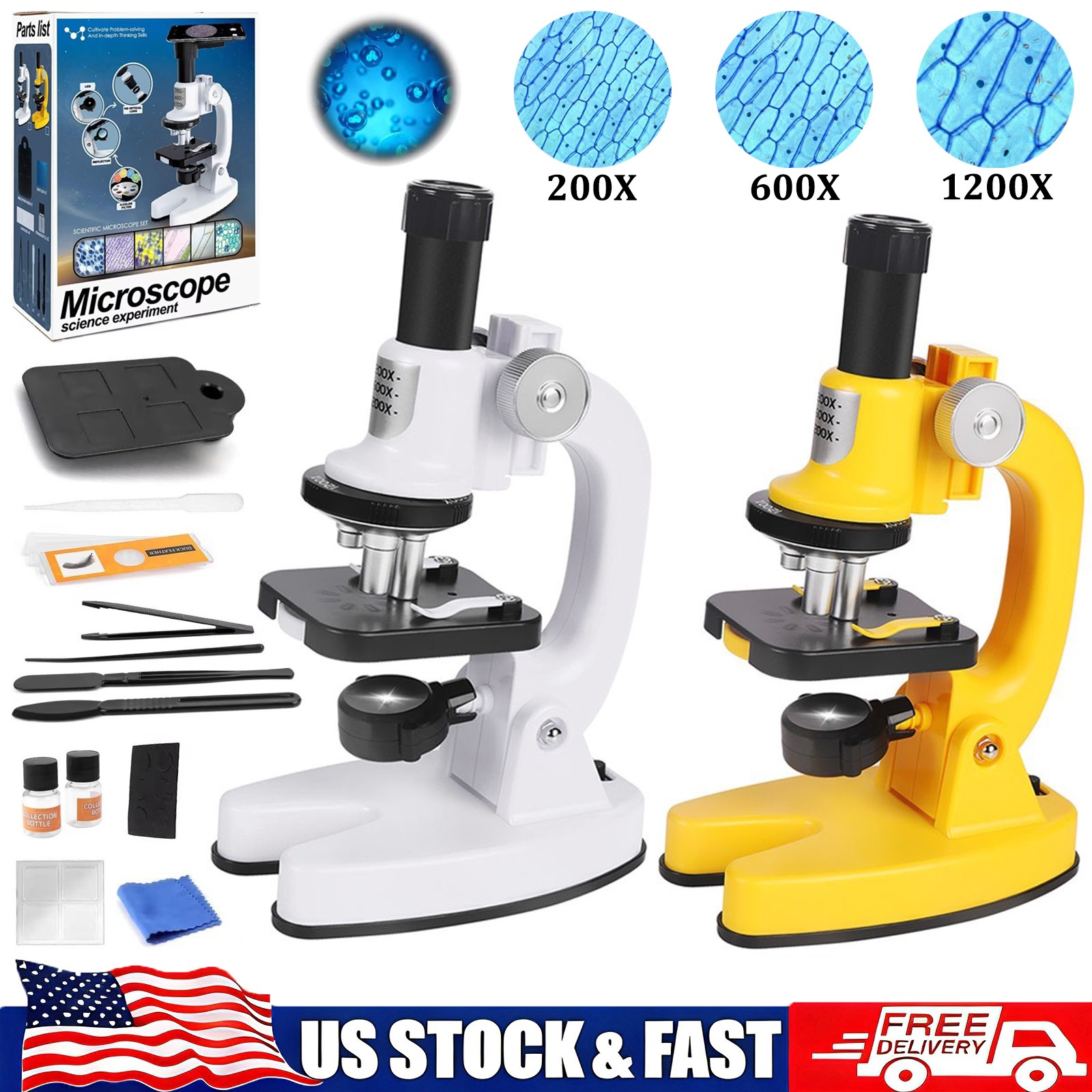 200X/600X/1200X Microscope Science Kit for Kids Beginner Science Experiment Toy