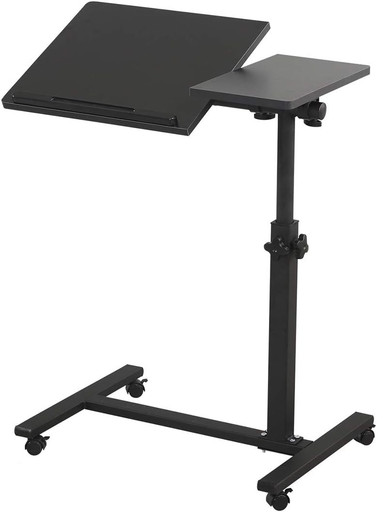 Overbed Bedside Desk Mobile Rolling Laptop Stand Tilting Overbed Table with W...