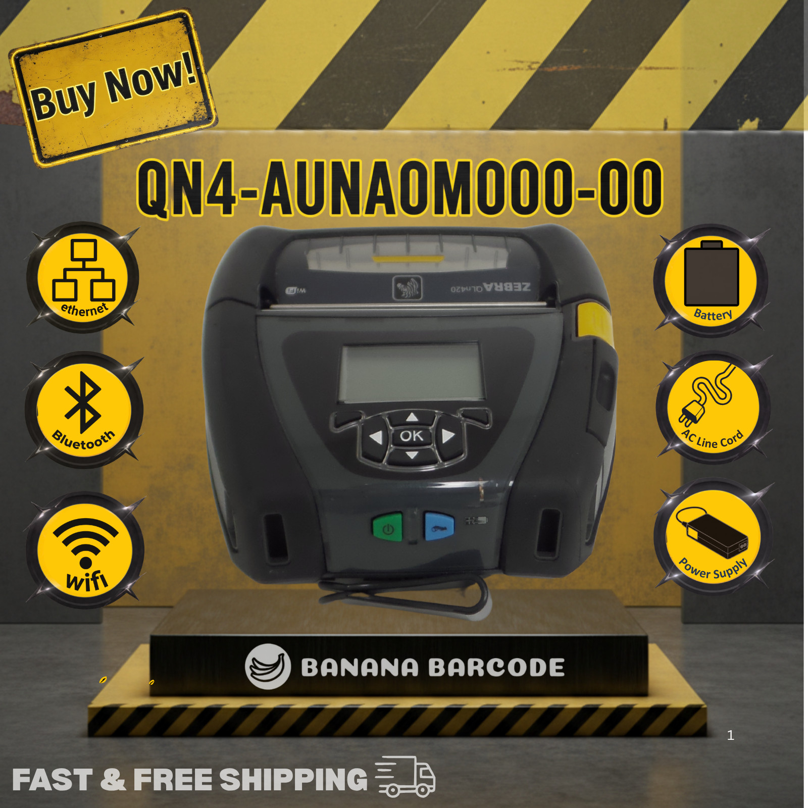 QN4-AUNA0M00-00 Zebra Direct Thermal Printer | AC Line Cord + Power Supply ⬛️🍌