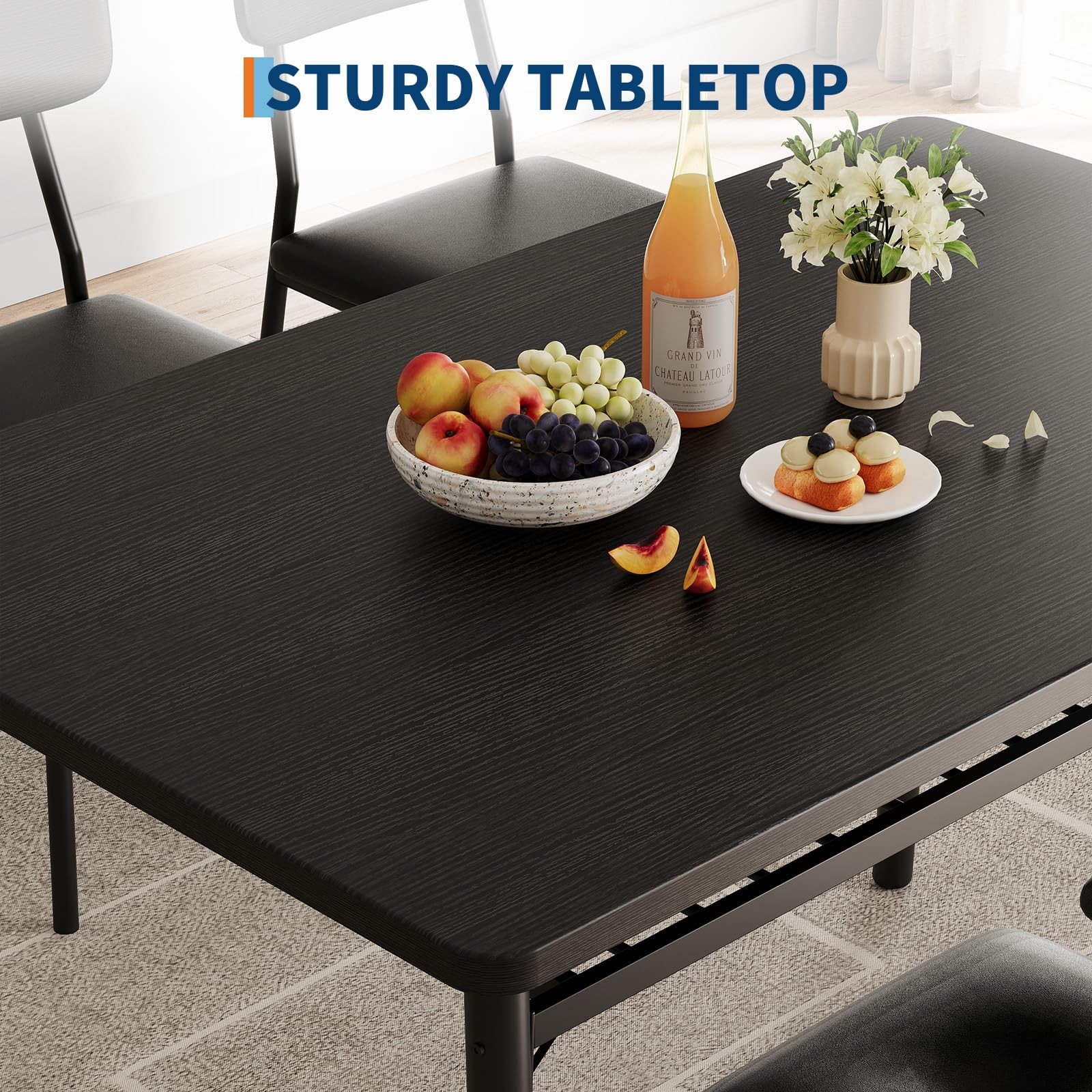 Dining Table Set for 4 with Storage Rack, Chairs w/ Upholstered Chairs Table Set