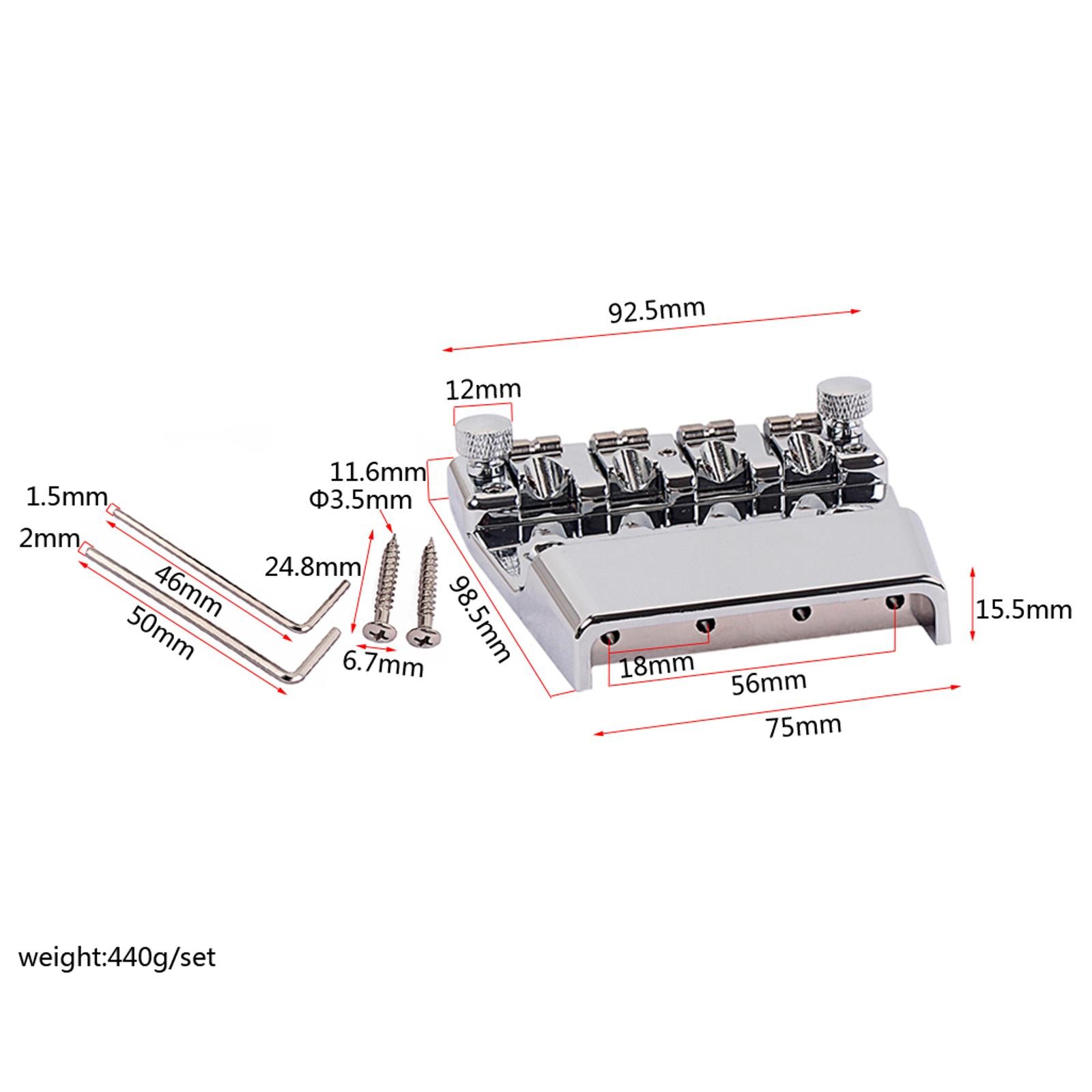 Alloy Adjustable Square Chrome Saddle Bridge for 4 String Rickenbacker Guitar