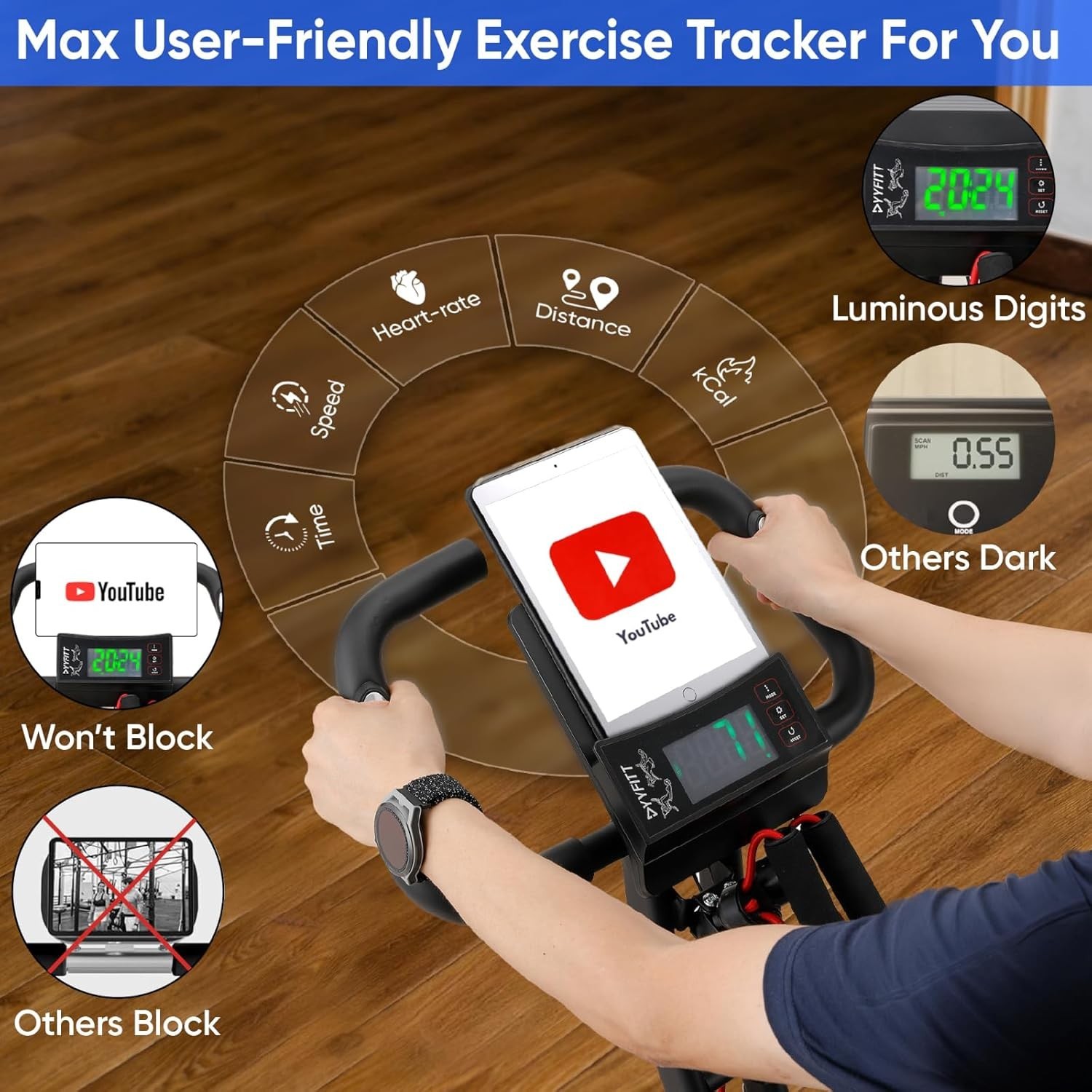 3-IN-1 Exercise Bike with Luminous Digits Display | Folding Stationary Bikes for