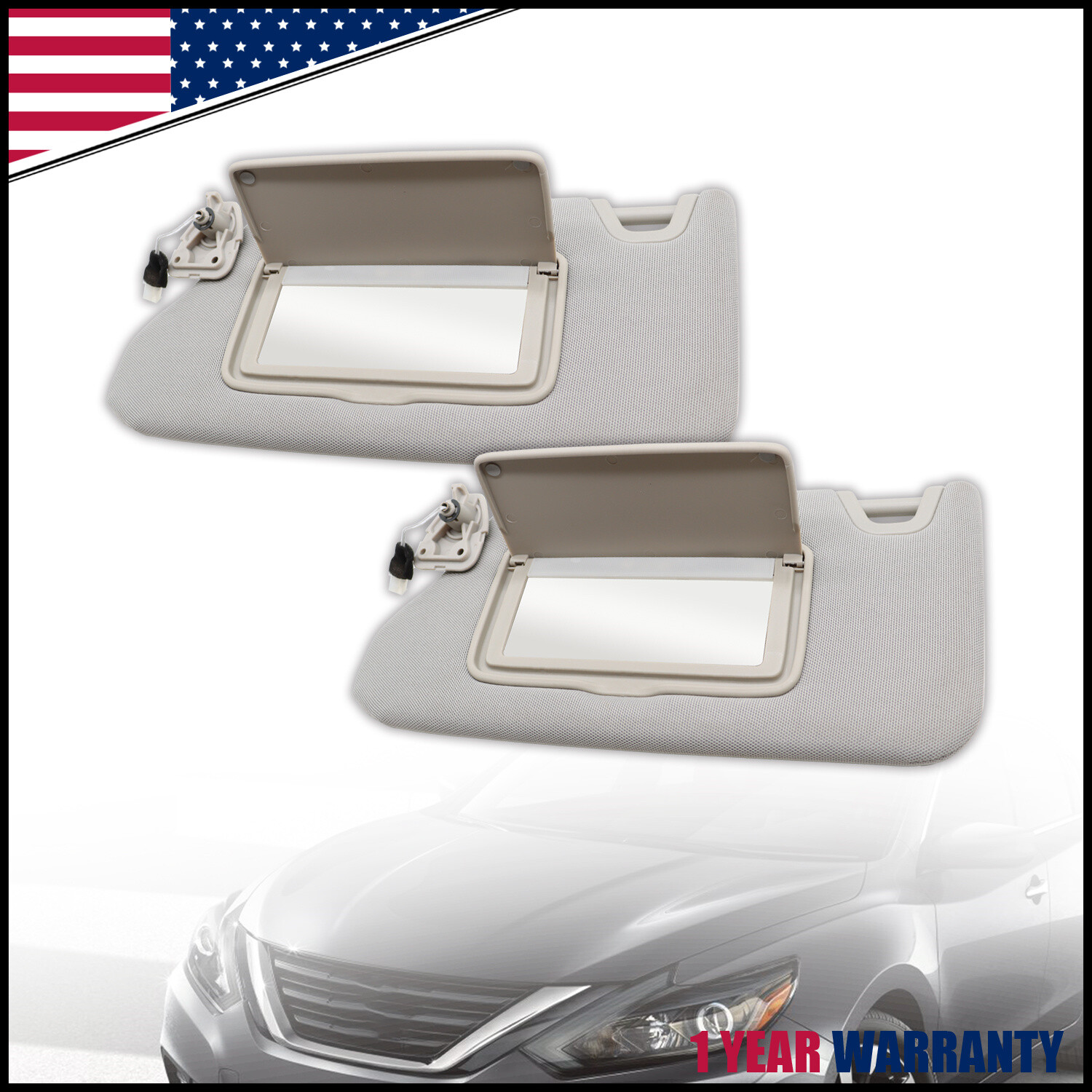 Gray Pair Left & Right Side Sun Visor For Nissan Altima 2013-2018 with Lamps
