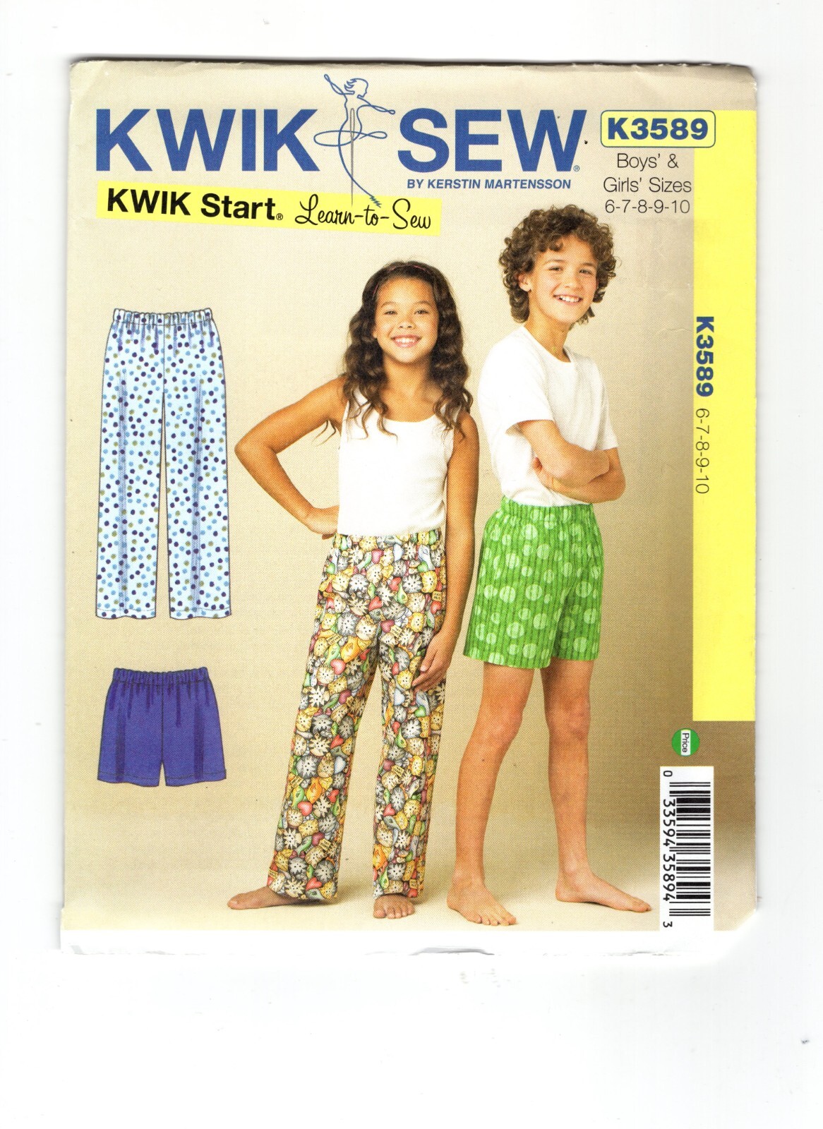 Easy Sewing Pattern Boys, Girls Sleep Pants, Shorts Kwik Sew K3589, Uncut F/F