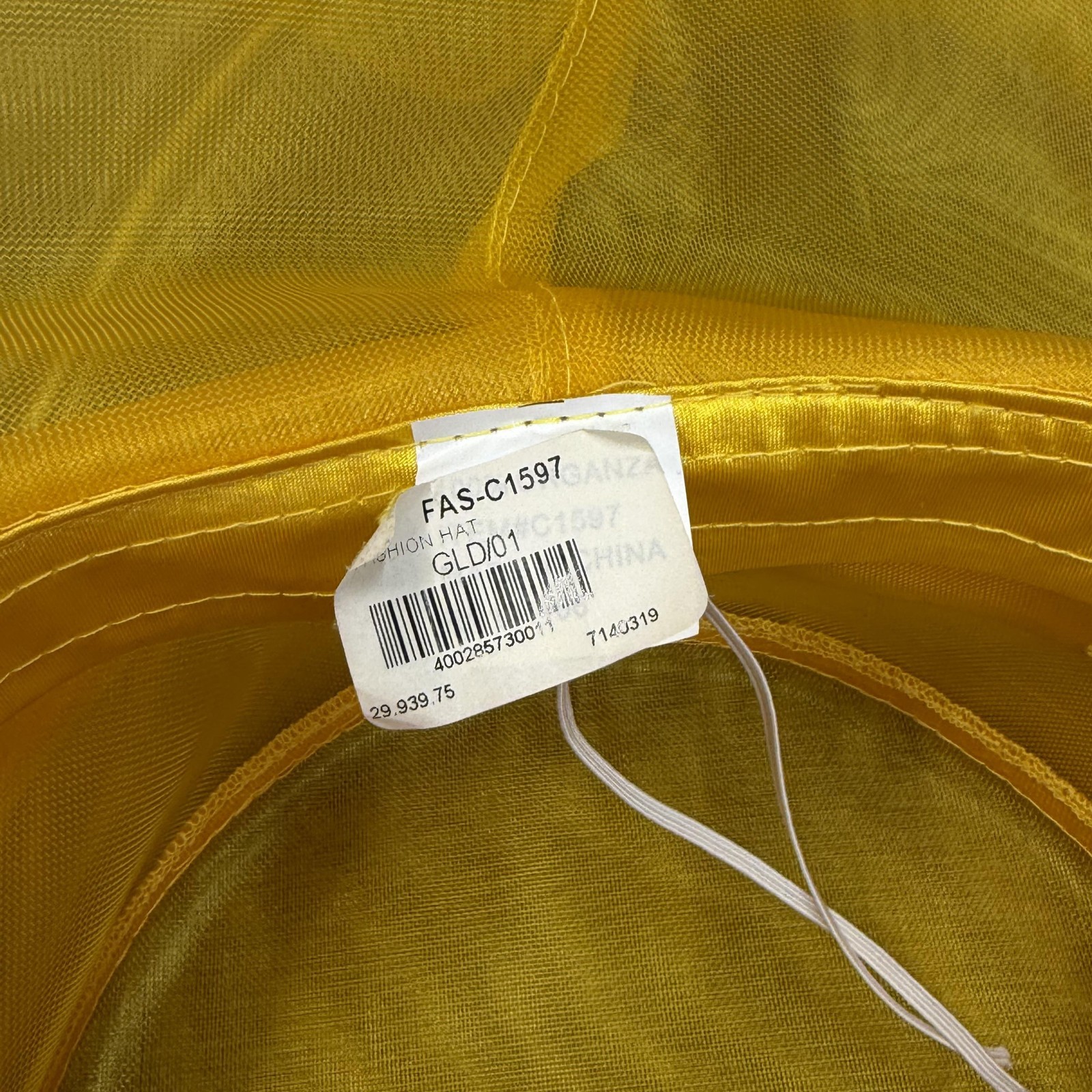 Derby Hat Sun Womens Adjustable Yellow Organza Sheer Wide Brim Ruffle Church NWT