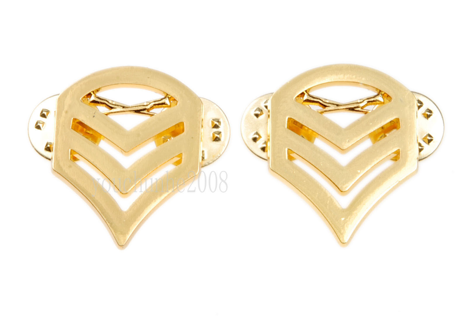 Pair Of US USMC Marine Corps Staff Sergeant Insignia Rank Metal Badge Pin Gold