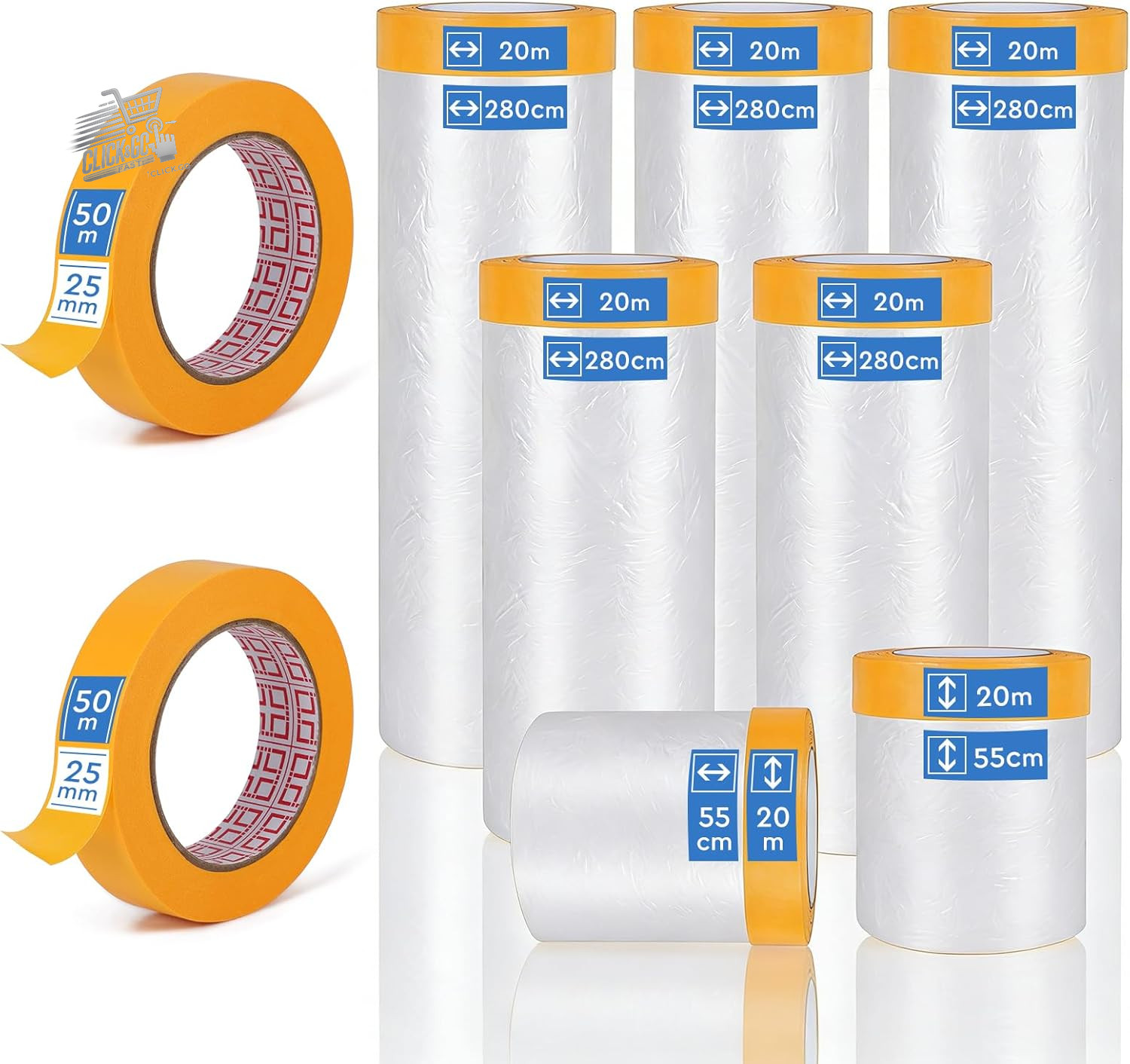 7 rolls of masking film with adhesive tape, roofing cloth for P