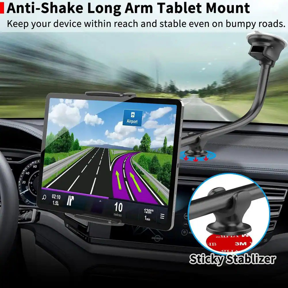Tablet Car Mount Holder Long Arm Suction Cup Windshield Mount for 7-11 In. Devic