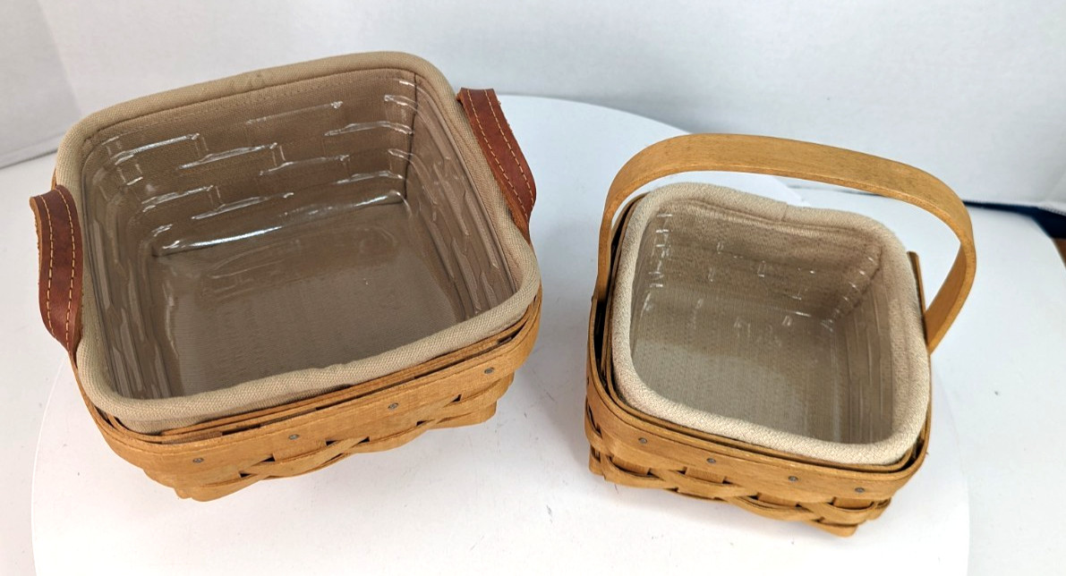 Longaberger 2 2003/2004 Tarragon & Small Berry Combo Fabric/Plastic Baskets
