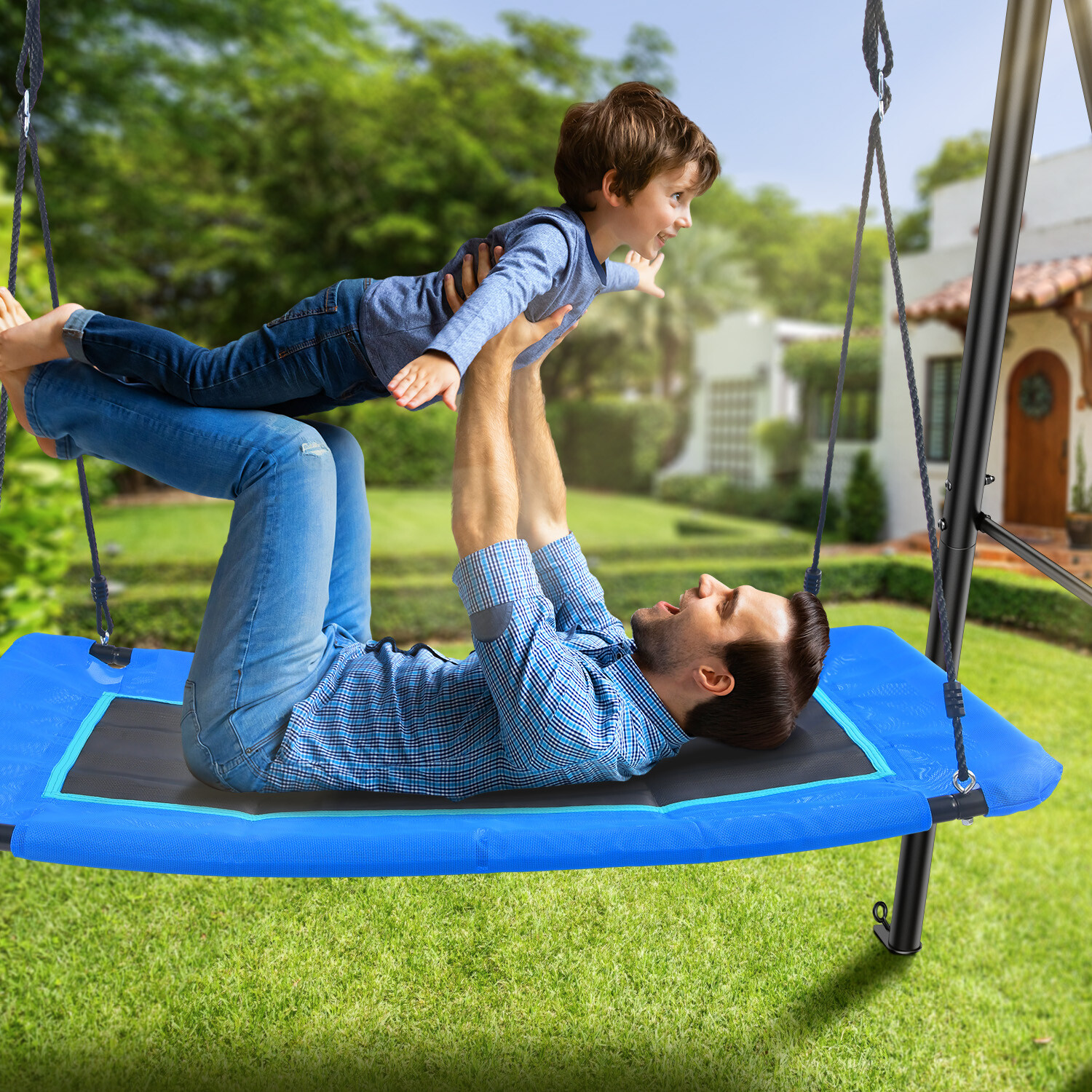 440lb Heavy-Duty Metal Playground Swing Set for Backyard with 60" Platform Swing